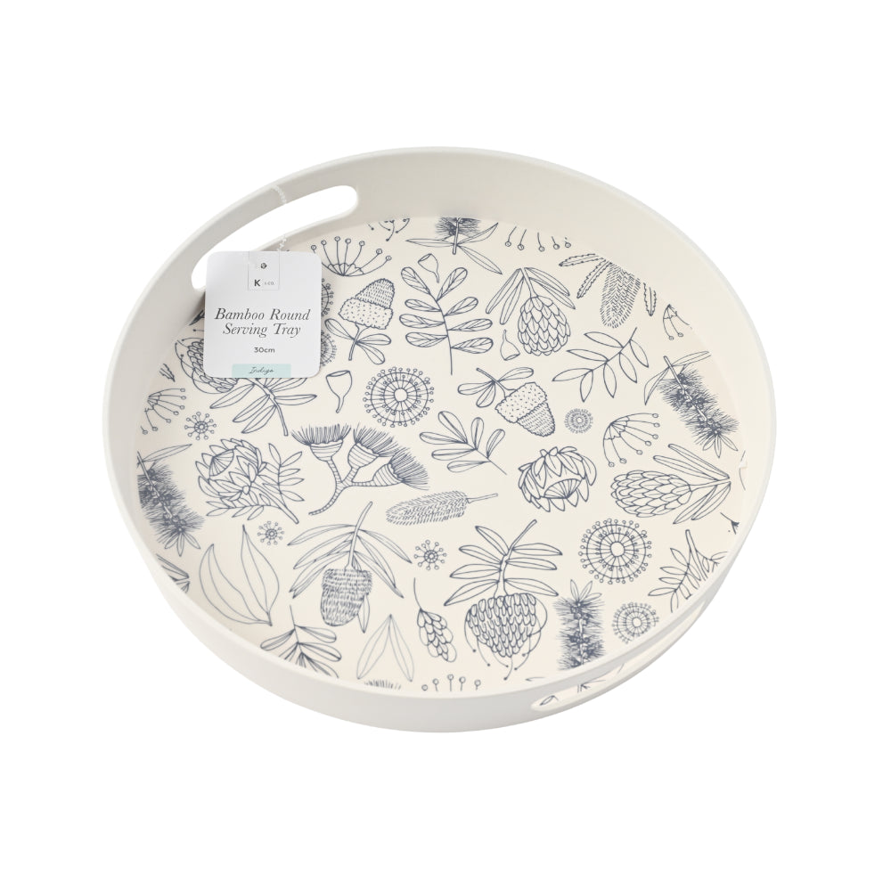 Indigo Series Bamboo Rnd Serving Tray 30cm - NATIVE SKETCH